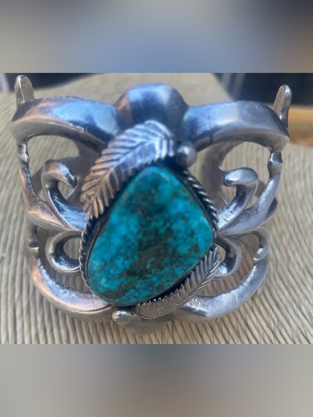 MASSIVE 118g Vintage Sterling Silver Turquoise Cuff Bracelet Heavy Statement Old